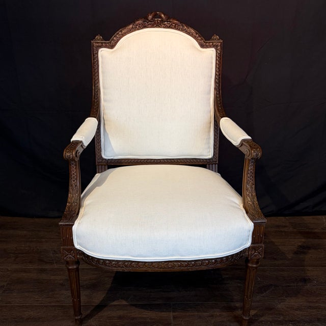French Carved Walnut Antique French Armchairs or Fauteuils - A Pair For Sale - Image 3 of 15