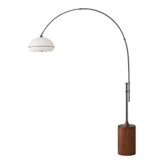 Nova of California Tambo 92" Arc Floor Lamp - Black Nickel, Lucite Shade, Steel Wood Base, Dimmable, Modern Design For Sale