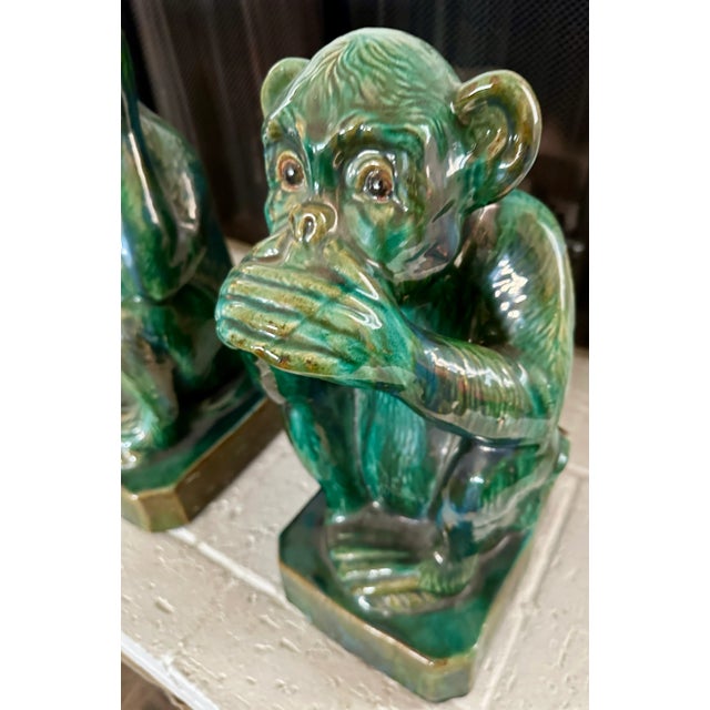 Set of 3 Vintage Glazed Terra Cotta Monkey Large Monkey Garden Figures For Sale In Los Angeles - Image 6 of 12