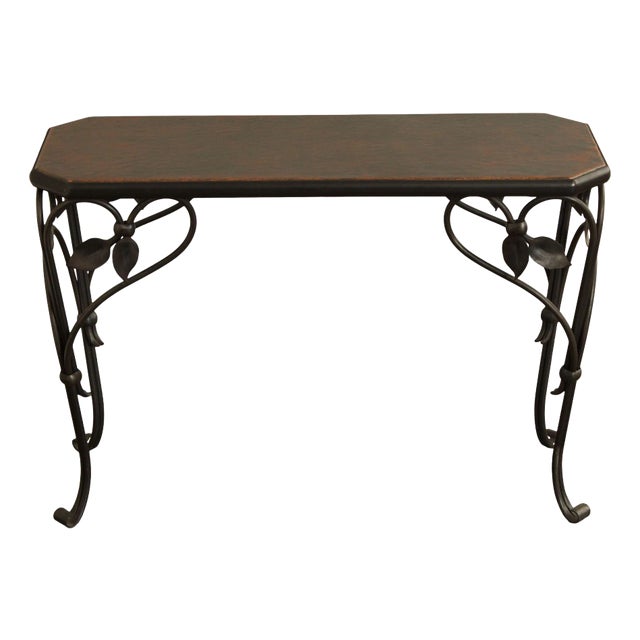 Quality Forged Iron and Hammered Copper Top Console Table For Sale