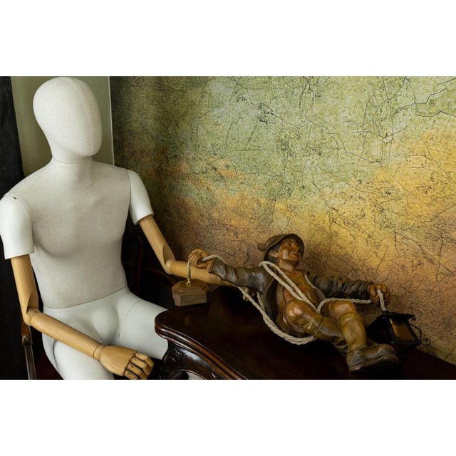 Large German Black Forest Carved Wood Mountaineer with Lantern, 1950s For Sale - Image 11 of 18