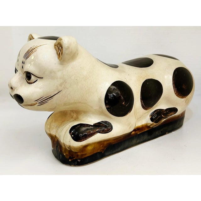 Chinese 19th-Century Porcelain Cizhou-Ware Cat "Pillow" Offered for sale is a Chinese 19th-century soft paste porcelain...