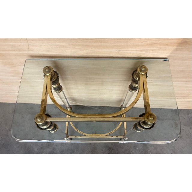 Claude Dalle Style Console Table with Glass Top, Lucite and Bronze Height from the floor to the low shelve: 8.21in. Place...