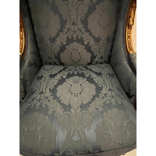 19th Century French Giltwood Wingback Chair with Blue Upholstery For Sale - Image 12 of 12