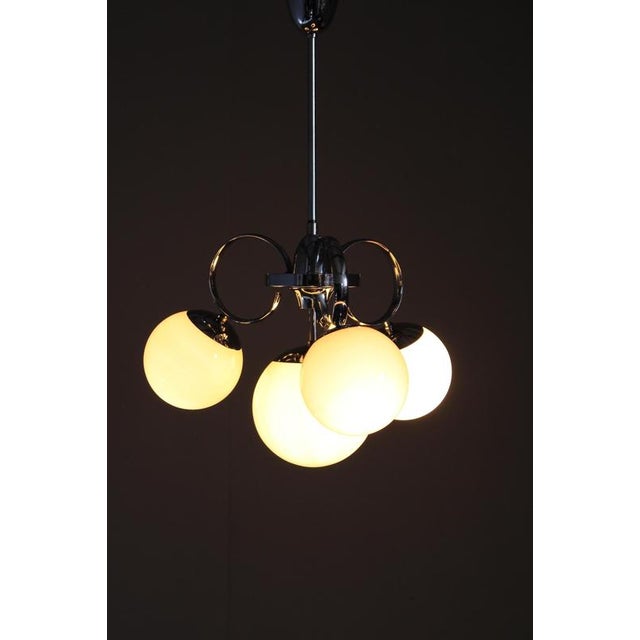 Art Deco Chrome and Champagne Glass Chandelier, Czechoslovakia, 1930s For Sale - Image 11 of 12