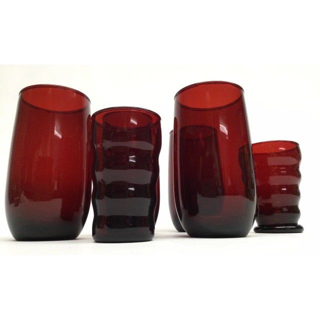 Glass Vintage Ruby Red Highball & Juice or Shot Glass - Set of 6 For Sale - Image 7 of 9