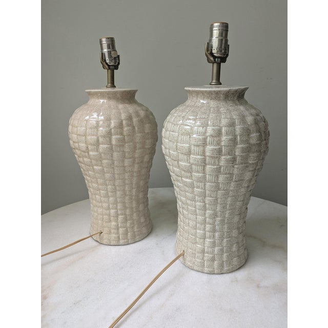 1980s Vintage Basket Weave Ginger Jar Table Lamps For Sale - Image 5 of 7