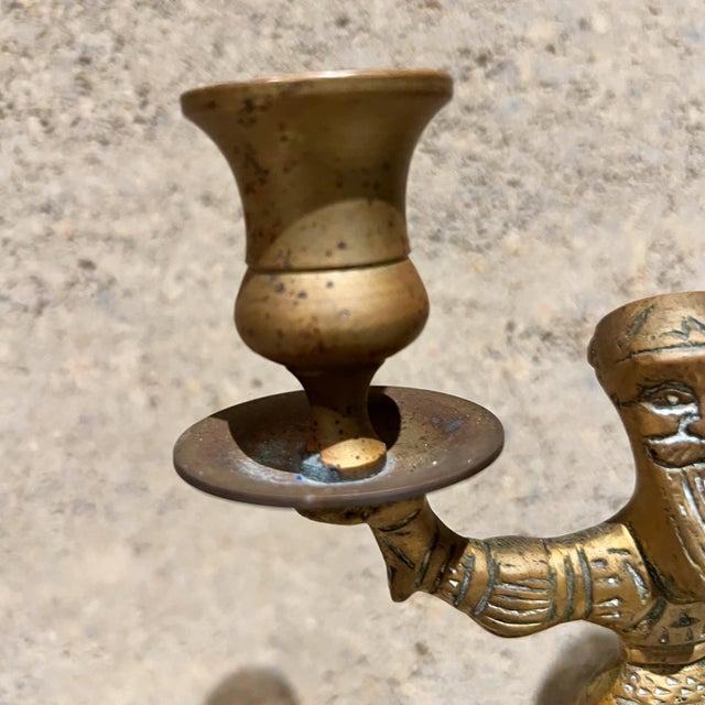 Brass Antique Brass Double Candlestick Holders, Early 20th Century For Sale - Image 8 of 10