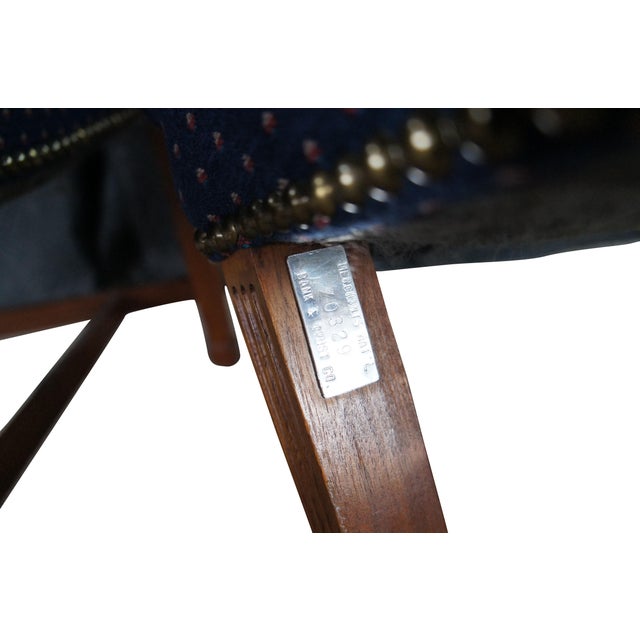 Mid-Century Modern 2 Mid Century Federal Mahogany Office Arm Chairs Blue Polka Dot Tufted Fabric For Sale - Image 3 of 12