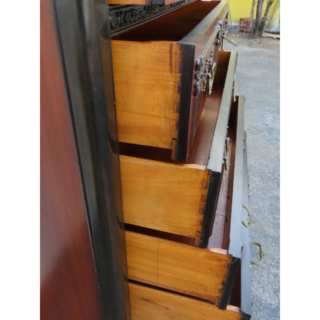 Brown Early 1900s Carved Flame Mahogany Tall Chest of Drawers 6324 For Sale - Image 8 of 12