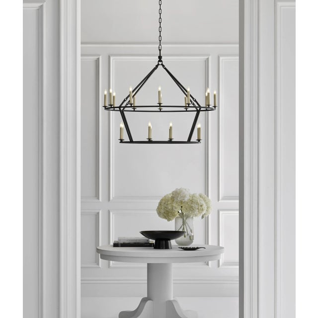 Transitional Chapman & Myers for Visual Comfort Signature Darlana Large Two-Tiered Ring Chandelier in Aged Iron For Sale - Image 3 of 4