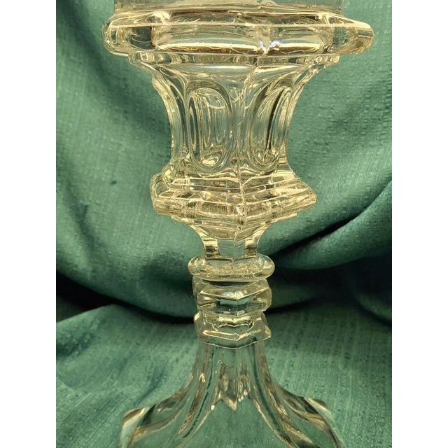 Antique Sandwich Flint Glass Whale Oil Lamp Ring & Oval Pattern Hex Base C. 1850 For Sale In Boston - Image 6 of 11