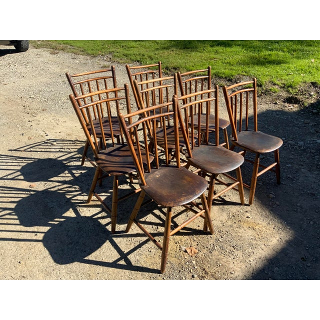 Set of Eight 19th Century Plank Seat Farm Chairs For Sale In Buffalo - Image 6 of 12