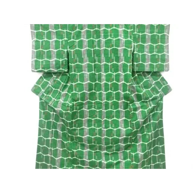 Mid Century Japanese Kimono Silk Green Antique Vintage Fabric Display Hanger For Sale - Image 4 of 13