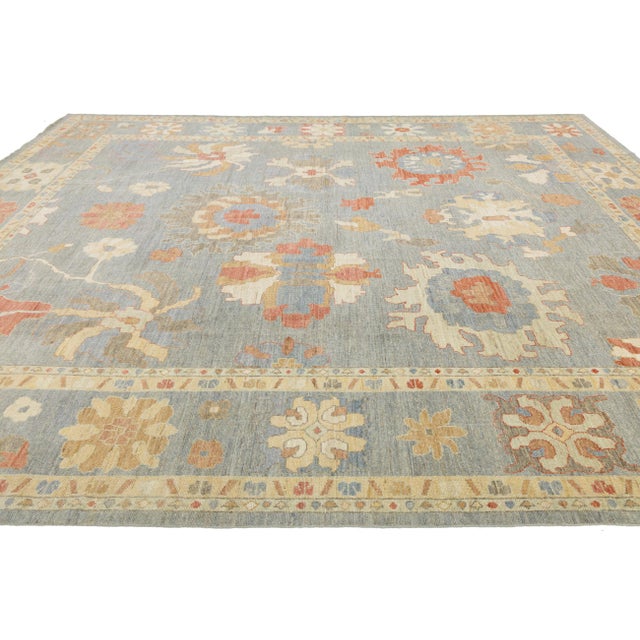 Contemporary Oushak Turkish-Inspired Floral Area Rug in Soft Earth Tones 12x16 For Sale - Image 10 of 11
