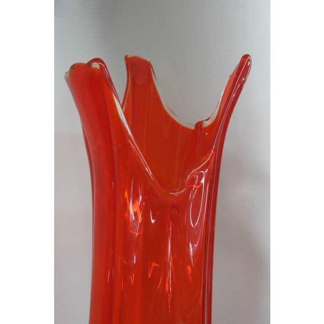 Viking Glass Three Foil Persimmon Swung Vase Mid Century Large Floor Art 4754b For Sale - Image 11 of 18
