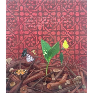 Light in the Darkness (II) by Ifeoluwa Alade | Acrylic and glow in the dark medium on canvas depicting butterflies and a plant. For Sale