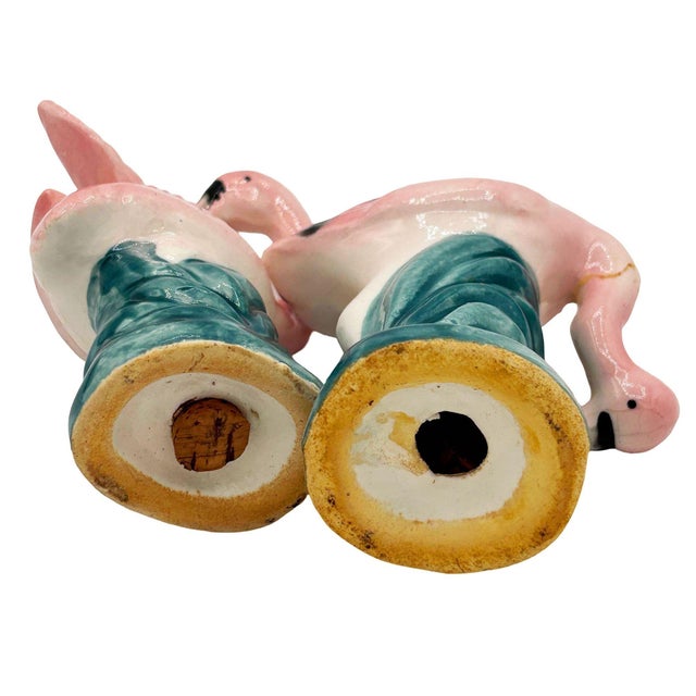 1950s 1950s Mid-Century Light Pink Flamingo Tropical Leaf Ceramic Salt & Pepper Shaker Set For Sale - Image 5 of 5