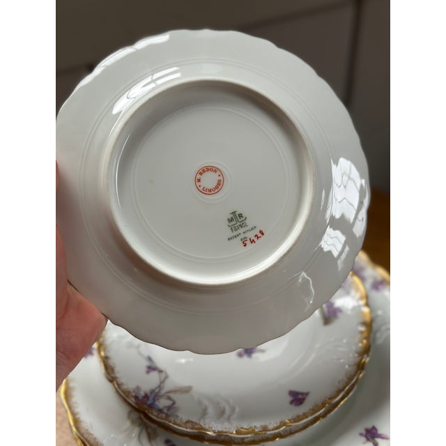 Antique M. Redon French Limoges Violet Plates - 3 Dinner + 3 Salad, Gold Rims For Sale In Boston - Image 6 of 6