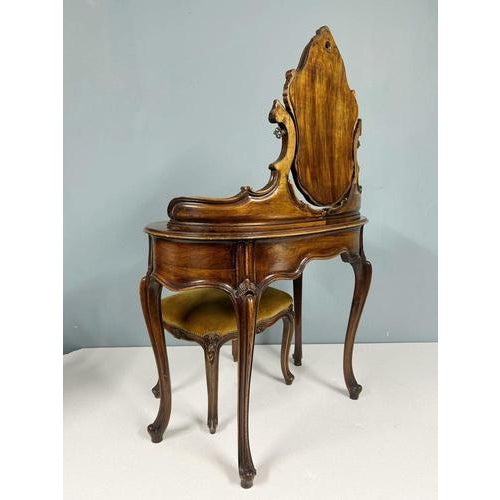 Brown French Louis XV Revival Dressing Table with Mirror and Stool, 1890s, Set of 2 For Sale - Image 8 of 15
