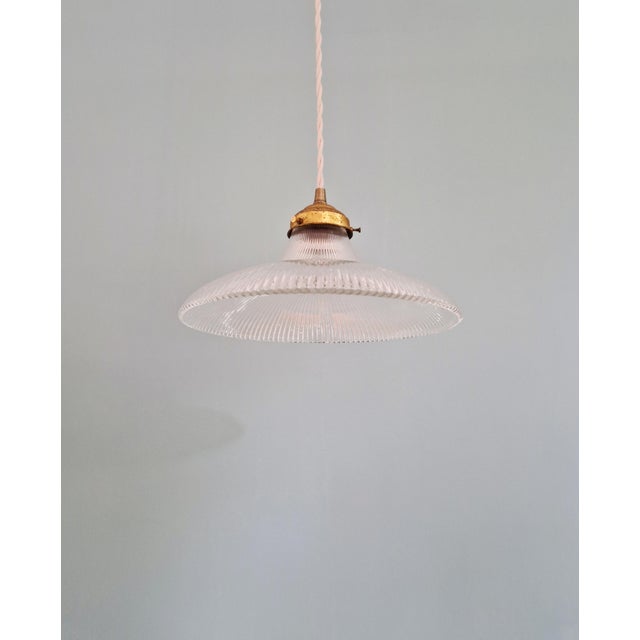 Art Deco Pendant Light in Clear Grooved Glass, 1930 For Sale - Image 6 of 10