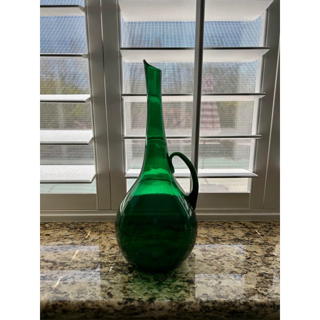 Glass 1970's Blenko Decanter Hand Blown Glass - Winslow Anderson - Scarce Chianti Green For Sale - Image 7 of 12