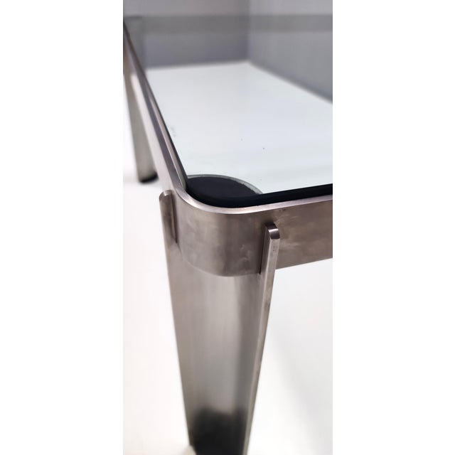 Silver Steel and Thick Crystal Coffee Table Mod. T113 attributed to Osvaldo Borsani for Tecno, 1975 For Sale - Image 8 of 10