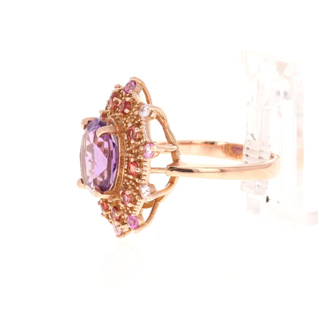 4.25 Carat Oval Cut Amethyst Sapphire Rose Gold Cocktail Ring For Sale - Image 4 of 7