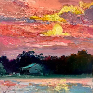 Village Creek Sunset, Original Oil Painting by Julia Lawing