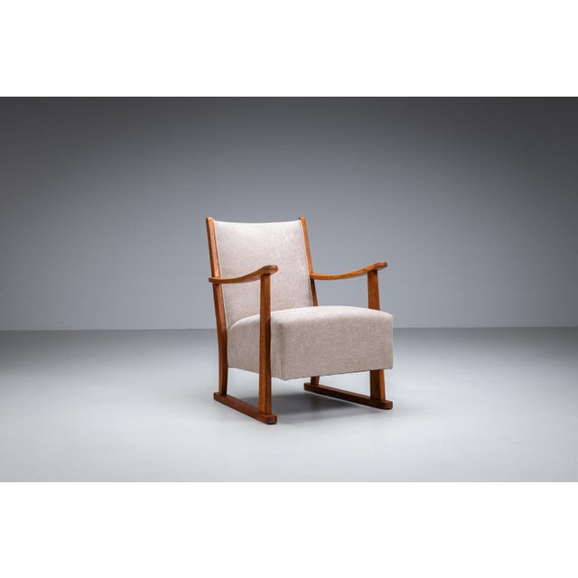 Oak Armchair with Curved Armrests, 1940s For Sale - Image 17 of 17