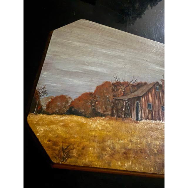 Polly Wright Mid Century Oil Painting on Wood Rustic Barn Field Western For Sale - Image 4 of 4