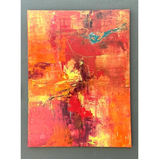 Mid-Century Modern Vintage Abstract Expressionist Oil Painting on Canvas For Sale - Image 3 of 12