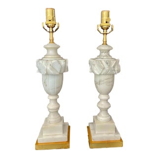 Pair of Italian Urn Neoclassic Alabaster Table Lamps For Sale