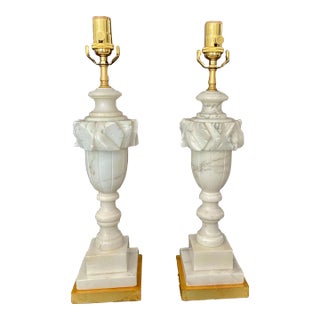 Pair of Italian Urn Neoclassic Alabaster Table Lamps For Sale