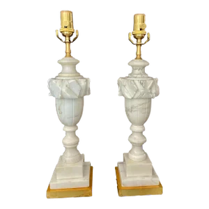 Pair of Italian Urn Neoclassic Alabaster Table Lamps