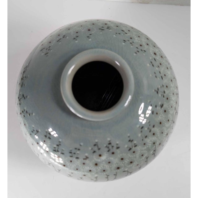 Mid-Century Modern Korean Celadon Vase With Parade of Flowers, Signed For Sale In New York - Image 6 of 13
