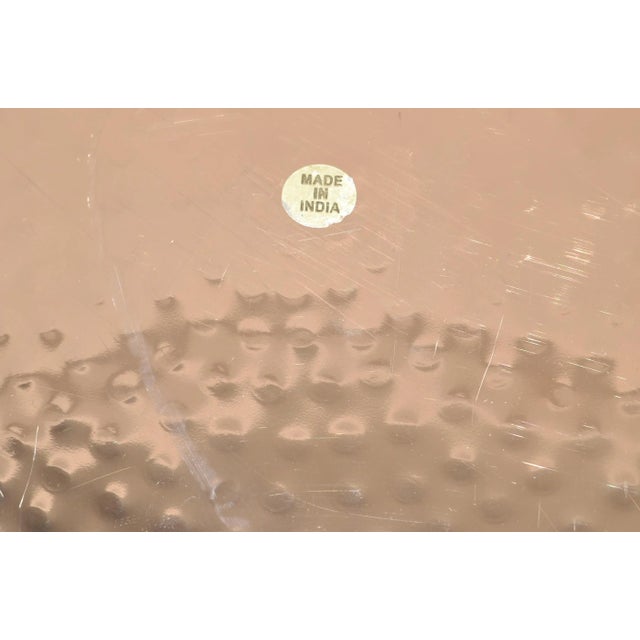 1990s Williams Sonoma Round Hammered Copper Serving Tray Leather Handles Ottoman Tray For Sale - Image 11 of 12