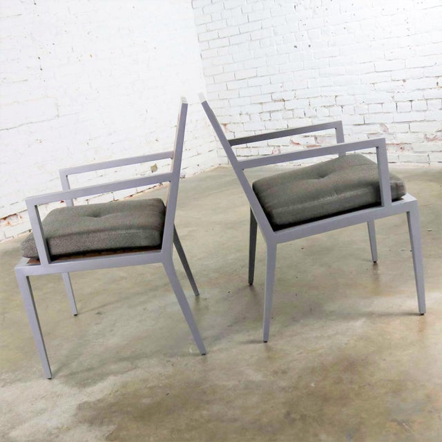 Pair Of Aluminum And Teak Archetype Patio Chairs By Michael