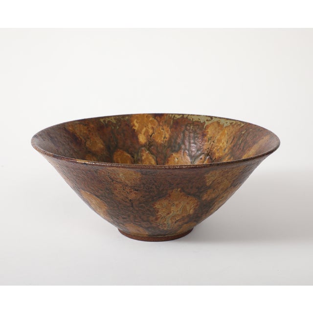 Mid-Century Modern 1950's Studio Made Mottled Pottery Decorative Bowl For Sale - Image 3 of 14