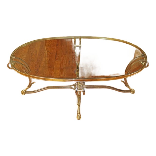 1980s Steel & Brass Glass Top Coffee Cocktail Table Attributed to Labarge For Sale