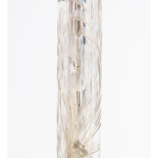 Art Deco Etched Glass Column Table Lamps, Pair For Sale - Image 4 of 8