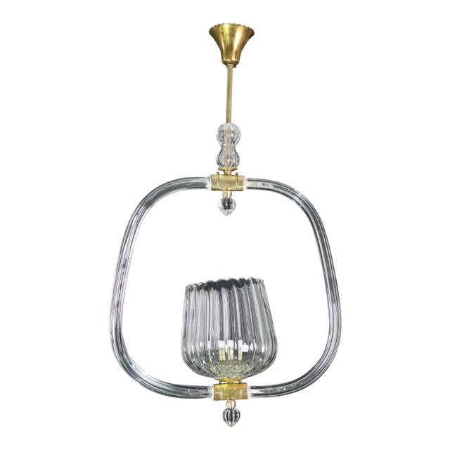 1950s Charming Murano Glass Art Deco Pendant Chandelier by Ercole Barovier For Sale