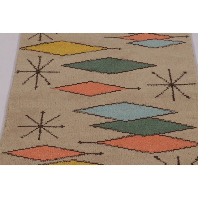 Rug & Kilim Rug & Kilim’s Mid-Century Modern Inspired Rug, Colorful Diamonds and Starbursts For Sale - Image 4 of 8