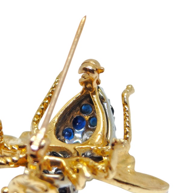 Blue Vintage 14k Yellow Gold Sapphire & Diamond Fly Brooch For Sale - Image 8 of 11