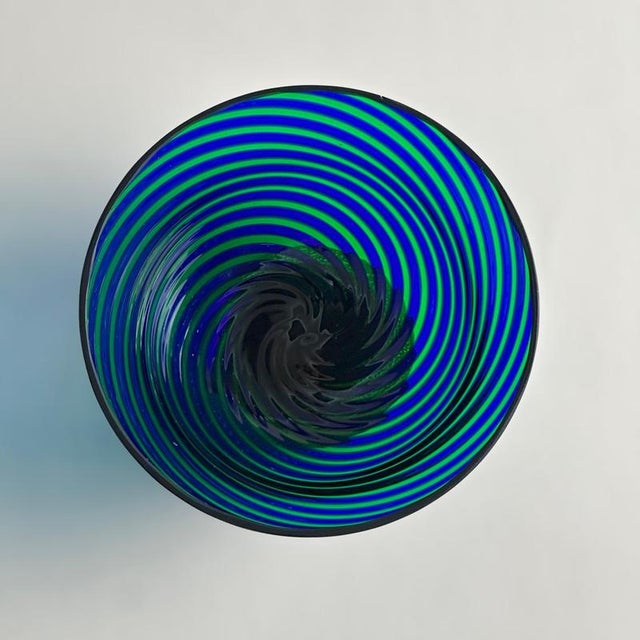 Filigrana Murano Glass Bowl with Green and Blue Stripes, Italy, 1970s For Sale - Image 4 of 10