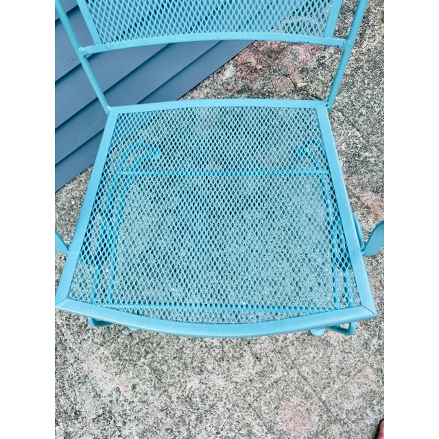 Metal Painted Antique Teal Vintage Wrought Iron Rocker Chair Coastal Grandmother For Sale - Image 7 of 9