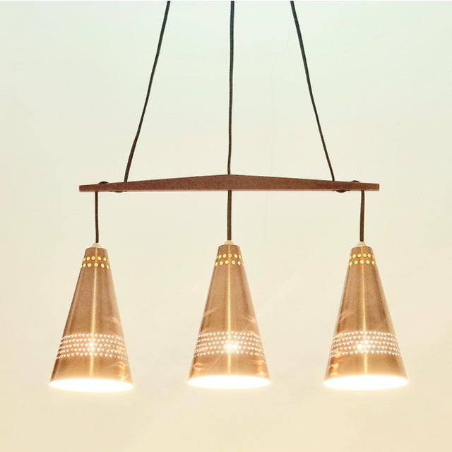 Mid-Century Modern Scandinavian Copper and Teak Triple Pendant Light by Hans-Agne Jakobsson, 1950s For Sale - Image 4 of 11