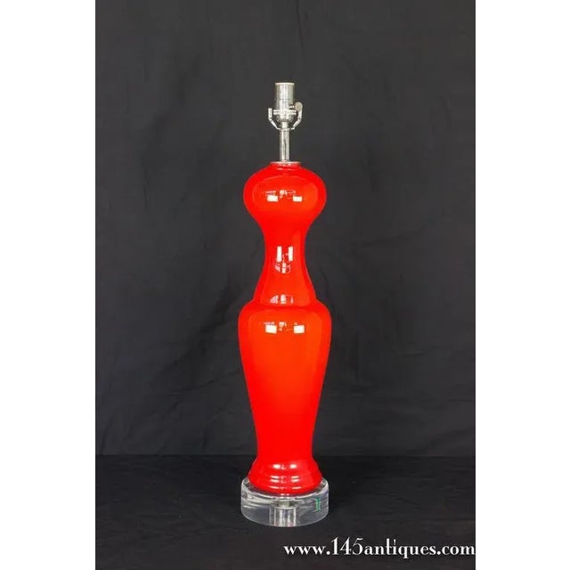 1950s Pair of Italian Murano Glass Table Lamps, Tangerine Orange, 1950s For Sale - Image 5 of 9