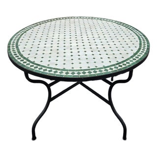 48" Handcrafted White and Green Moroccan Mosaic Table For Sale