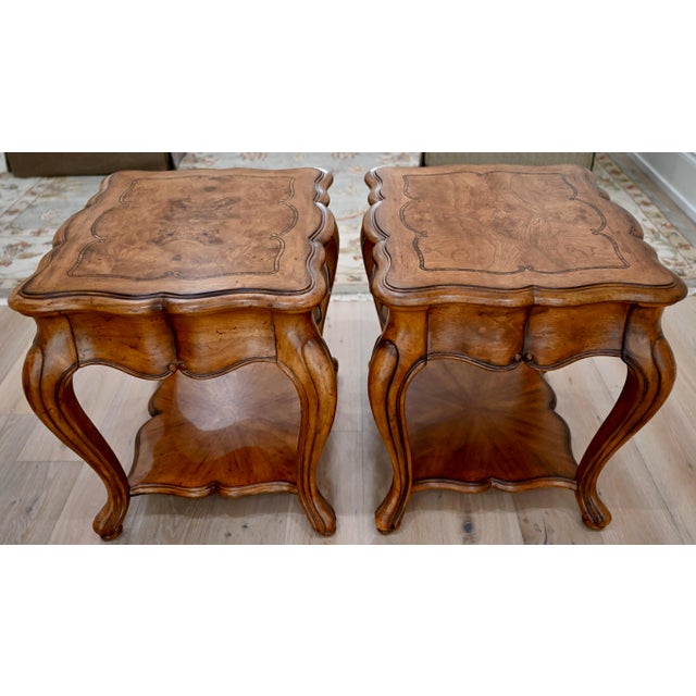 Pair Thomasville Furniture French Regency Wood End Side Tables W/ Drawers Bottom Shelf Chairish